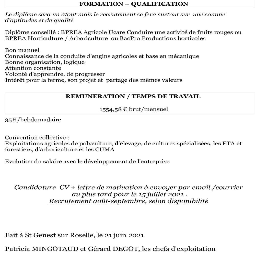 offre d'emploi Ouvrier agricole polyvalent CONTRAT DE 6 MOIS suivi d'un CDI