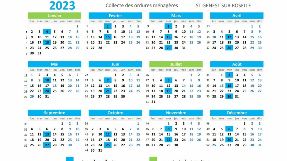 Tableau 2023 ramassage ordures